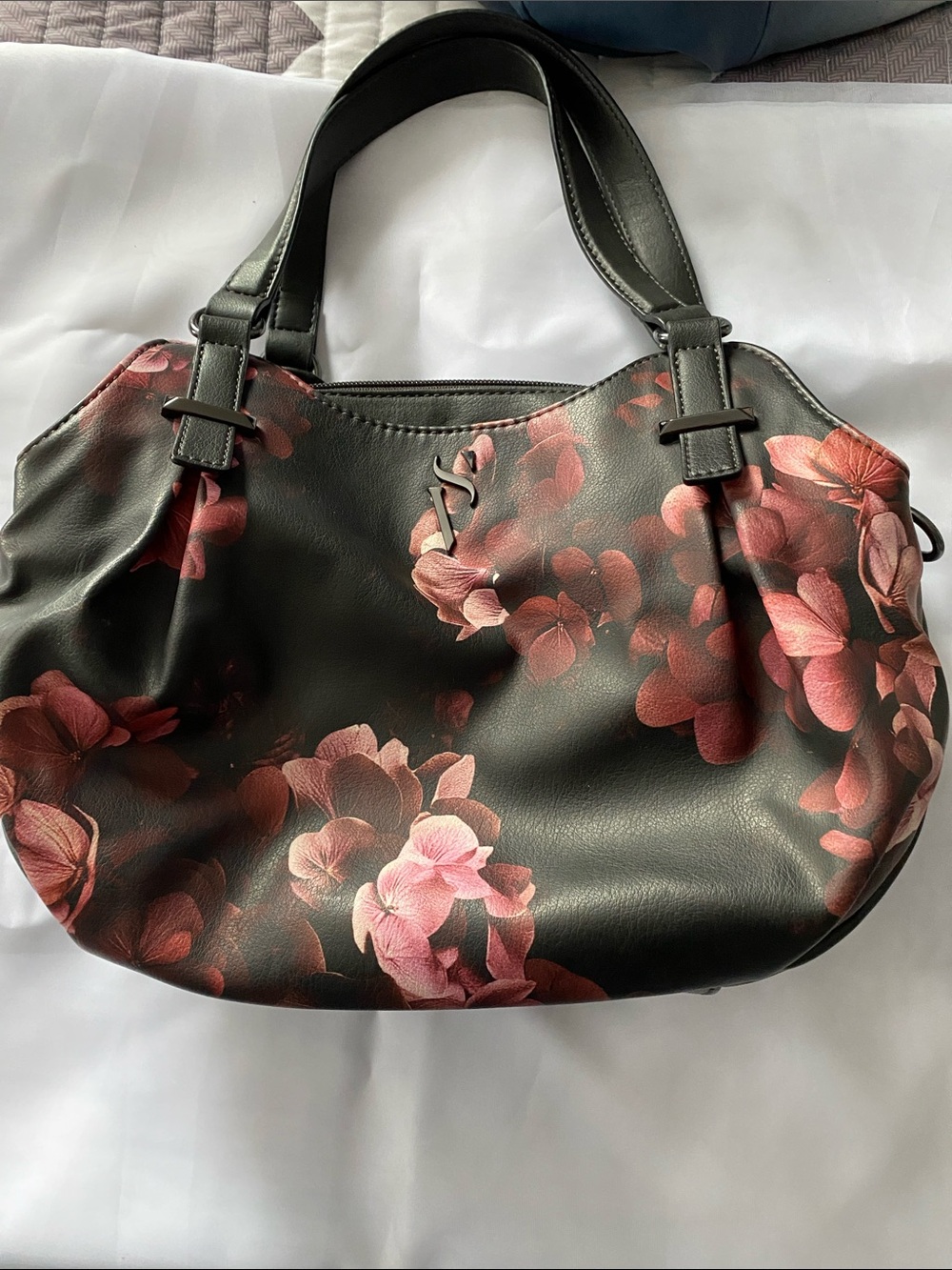Floral Print Black Shoulder Bag - Elegant Women's Handbag Simply Vera